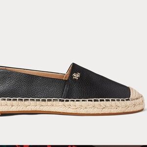 Lauren Ralph Lauren Black Cameryn Tumbled Leather Espadrille  - Hardly Worn